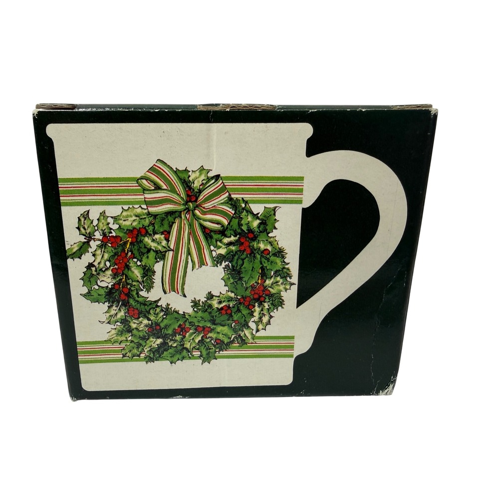 Vintage Hallmark Christmas Wreath Ceramic Coffee Mug MUG5001 Made in Japan NIB